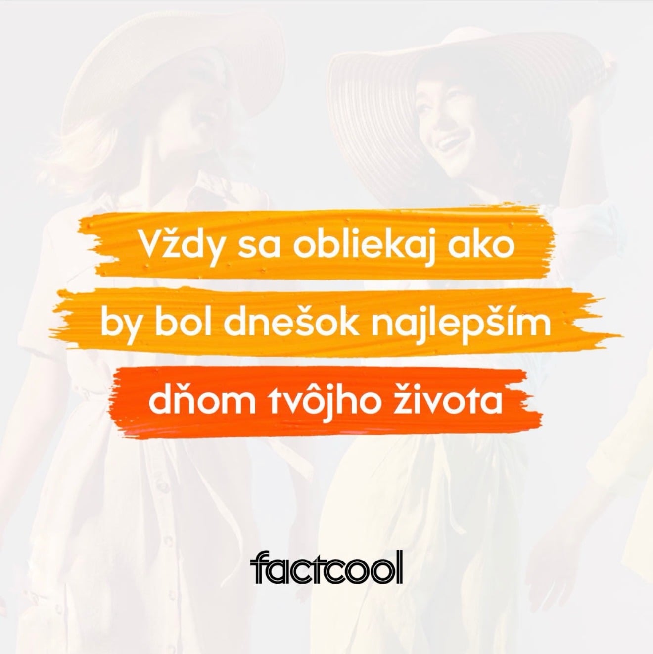 Social media vizuál Factcool s textom o obliekaní