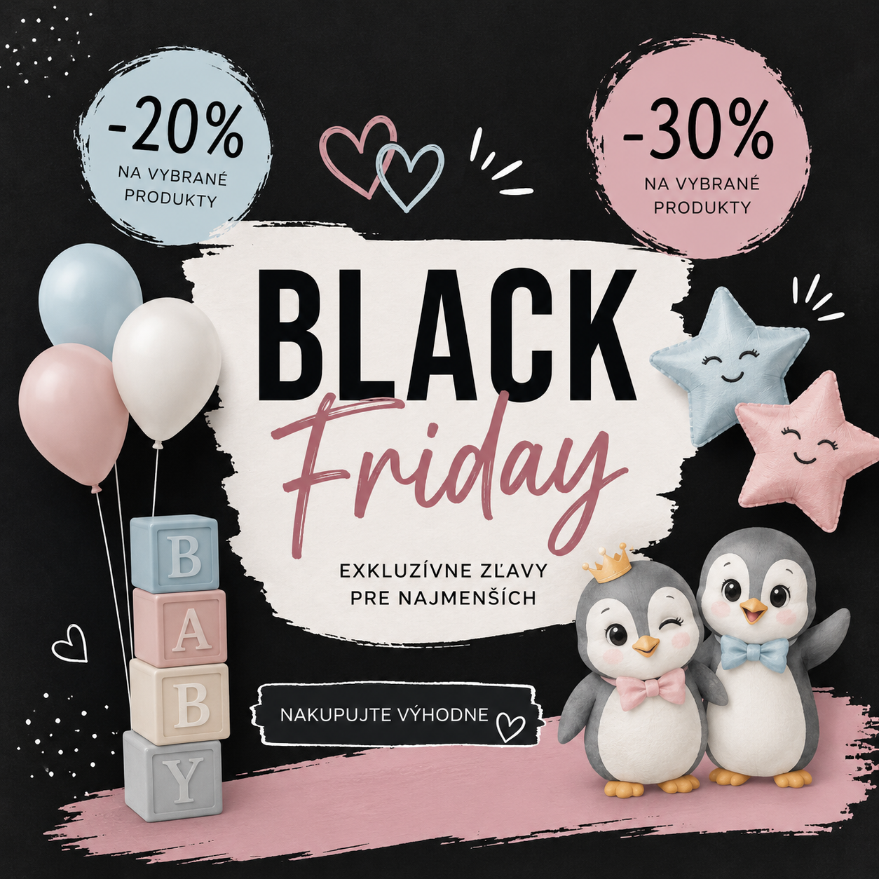 Black Friday vizuál s tučniakmi